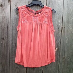 KNOX ROSE TANK TOP WOMENS SZ L PACIFIC CORAL BOHEMIAN EMBROIDERED BLOUSE STRETCH